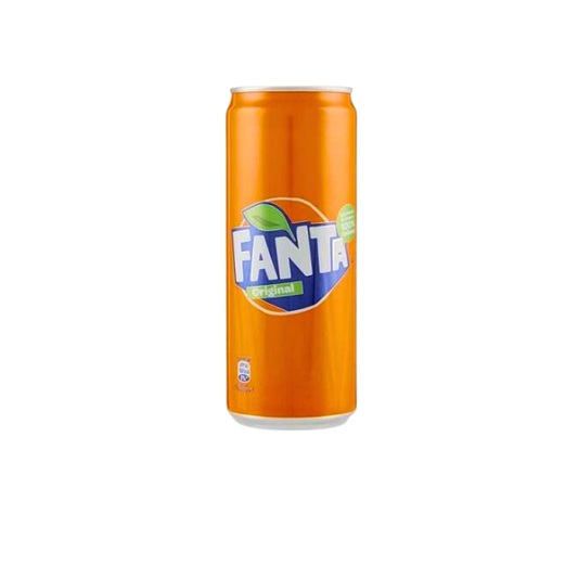 Orange can of drink with the words Fanta