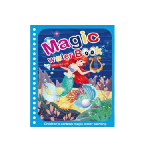 Blue ring bound book with the title “Magic Water Book”. It shows an underwater scene featuring a mermaid and a pearl in a shell with various underwater foliage.