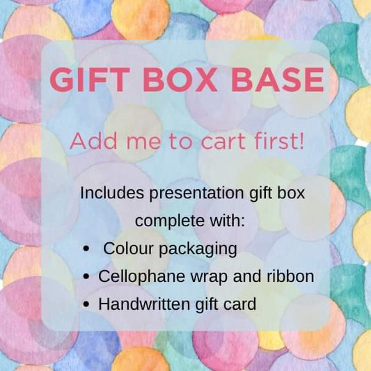 Instructs buyer to add this item to the cart before building the gift box. This item covers the cost of the box, ribbons and tissue paper
