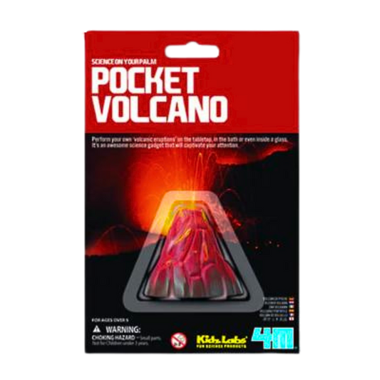 Red and black packet showing a glowing volcano with the words Pocket Volcano in white