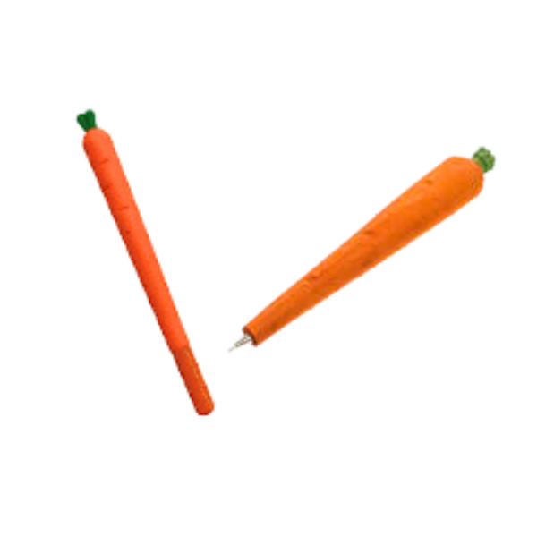 Orange carrot shaped pen with a green top