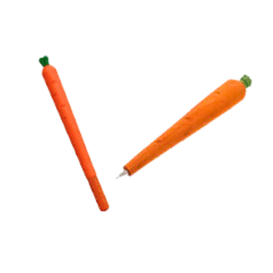Orange carrot shaped pen with a green top